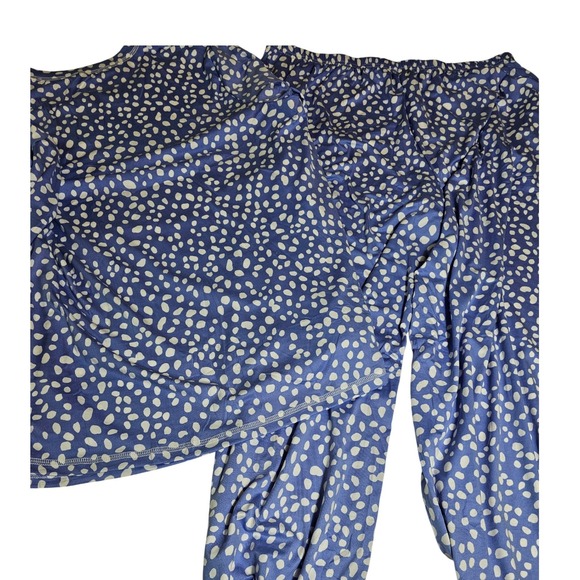 Netsmile Other - Netsmile Womens Blue Polka Dot Pajama Set Long Sleeve Top Wide Leg Pants 3XL NEW